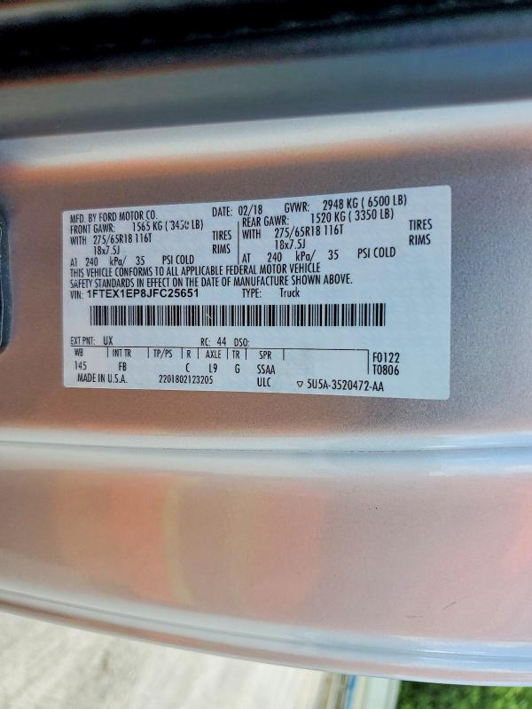Продажа на аукционе авто 2018 Ford F150, vin: 1FTEX1EP8JFC25651, номер лота: 59348086