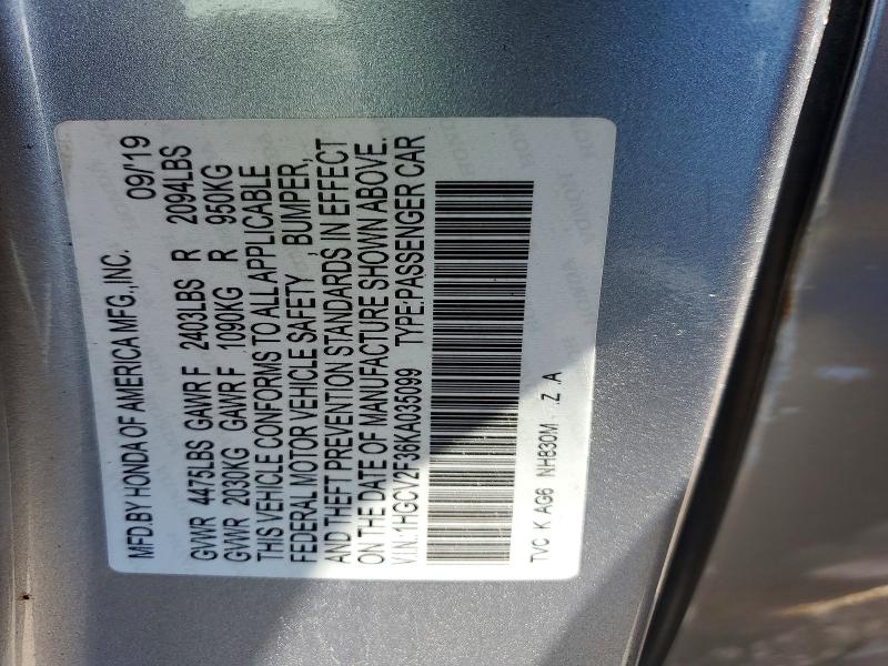 Продаж на аукціоні авто 2019 Honda Accord, vin: 1HGCV2F36KA035099, номер лоту: 57188606