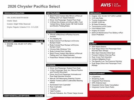 Продажа на аукционе авто 2026 Chrysler Pacifica, vin: 2C4RC1BG5TR169438, номер лота: 57480936