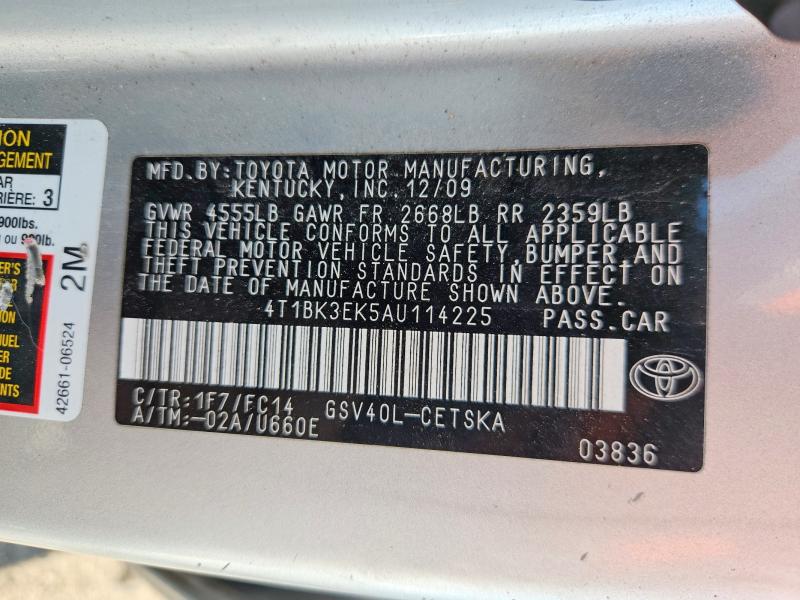 2010 Toyota Camry მანქანა იყიდება აუქციონზე, vin: 4T1BK3EK5AU114225, აუქციონის ნომერი: 59329956
