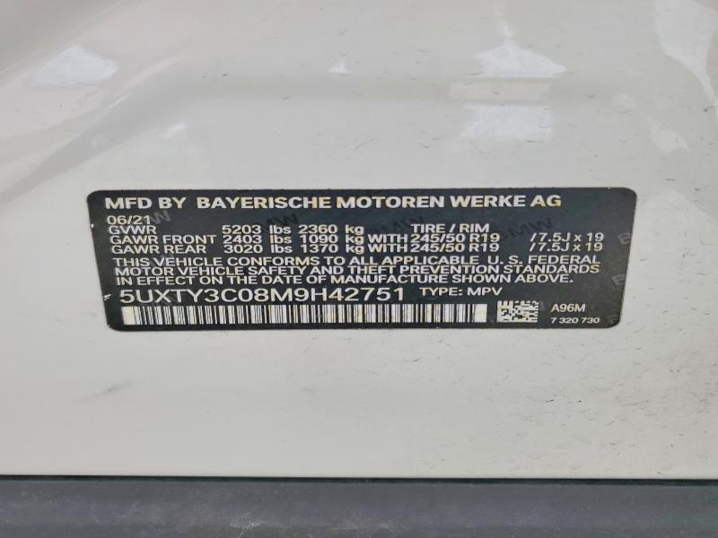 55702056 :رقم المزاد ، 5UXTY3C08M9H42751 vin ، 2021 Bmw X3 مزاد بيع