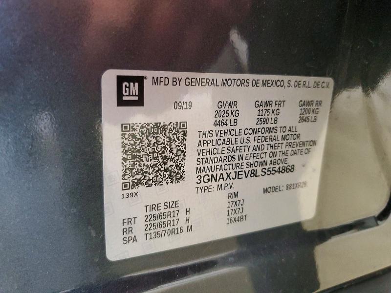 Продаж на аукціоні авто 2020 Chevrolet Equinox, vin: 3GNAXJEV8LS554868, номер лоту: 55501896