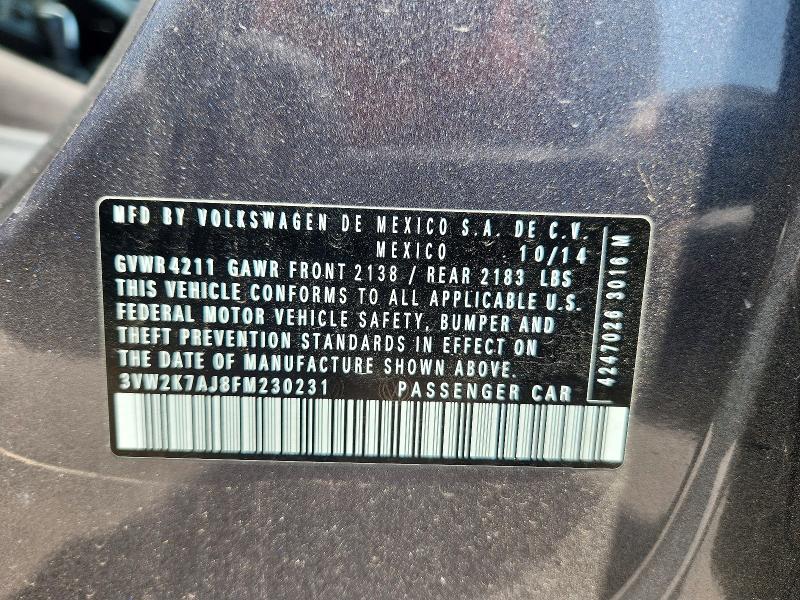 Aukcja sprzedaży 2015 Volkswagen Jetta, vin: 3VW2K7AJ8FM230231, numer aukcji: 56065486