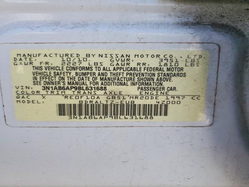 2011 Nissan Sentra მანქანა იყიდება აუქციონზე, vin: 3N1AB6AP9BL631688, აუქციონის ნომერი: 55544316