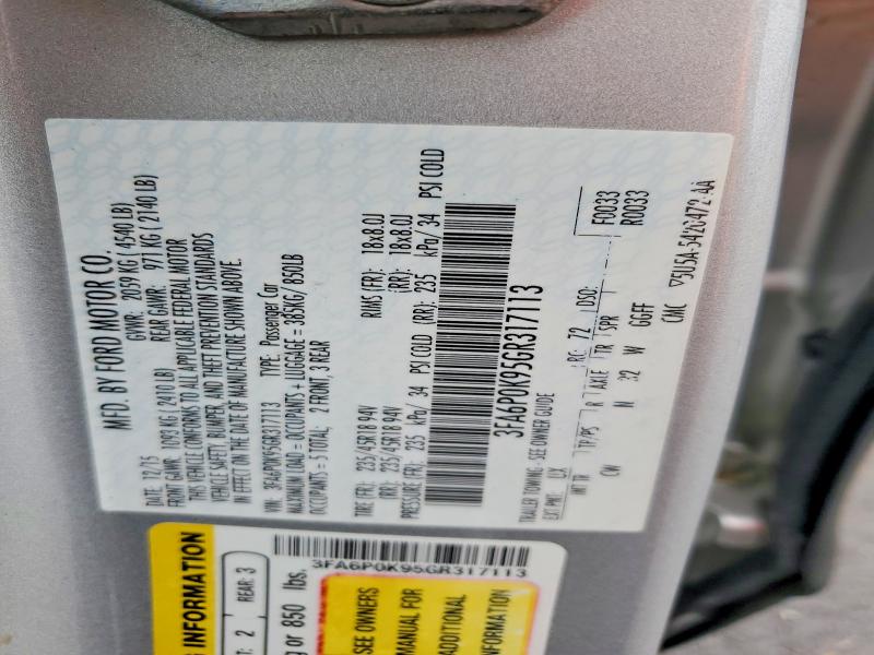 Aukcja sprzedaży 2016 Ford Fusion, vin: 3FA6P0K95GR317113, numer aukcji: 57536096