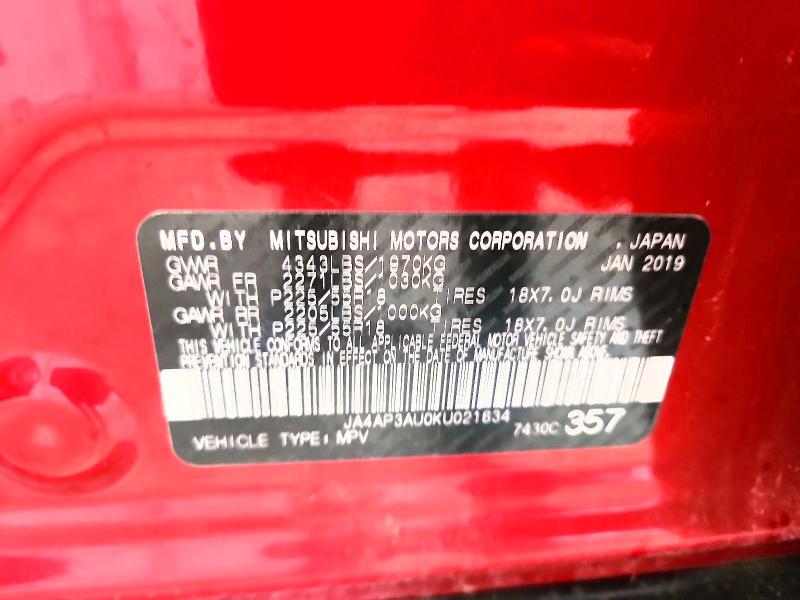 59175416 :رقم المزاد ، JA4AP3AU0KU021634 vin ، 2019 Mitsubishi Outlander Sport مزاد بيع