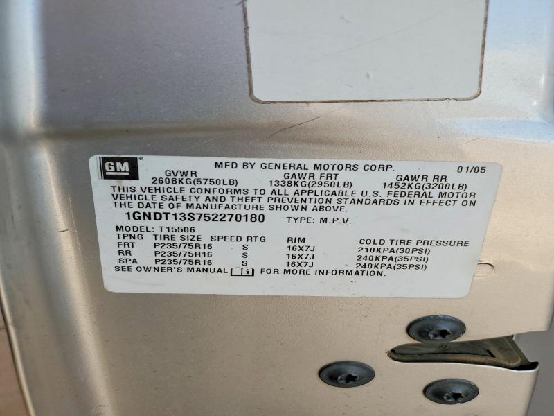 2005 Chevrolet Trailblazer მანქანა იყიდება აუქციონზე, vin: 1GNDT13S752270180, აუქციონის ნომერი: 57220036