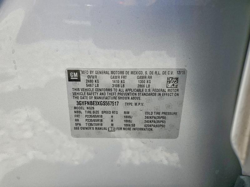 Aukcja sprzedaży 2016 Cadillac Srx, vin: 3GYFNBE3XGS567517, numer aukcji: 55466556