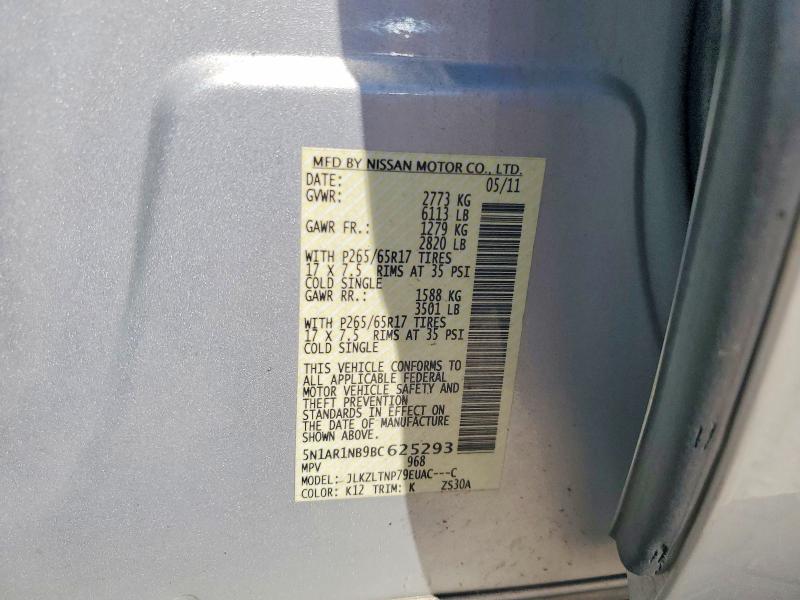 2011 Nissan Pathfinder მანქანა იყიდება აუქციონზე, vin: 5N1AR1NB9BC625293, აუქციონის ნომერი: 58032206