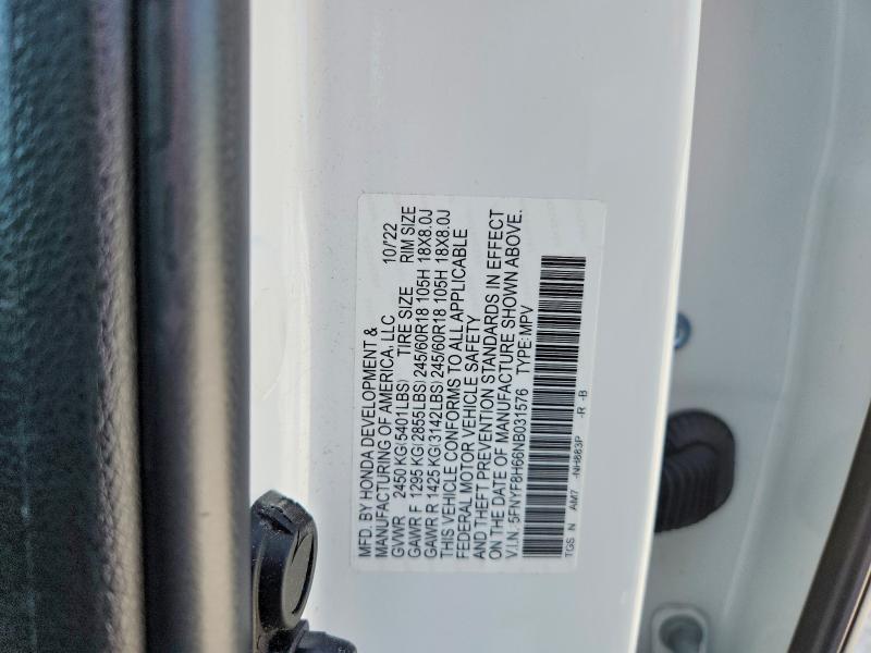 97684425 :رقم المزاد ، 5FNYF8H66NB031576 vin ، 2022 Honda Passport مزاد بيع