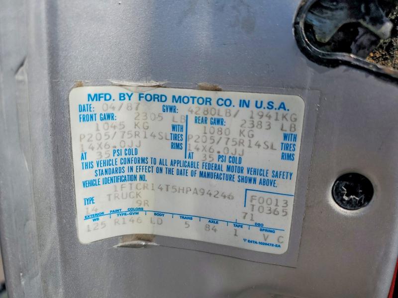 Aukcja sprzedaży 1987 Ford Ranger, vin: 1FTCR14T5HPA94246, numer aukcji: 58078536