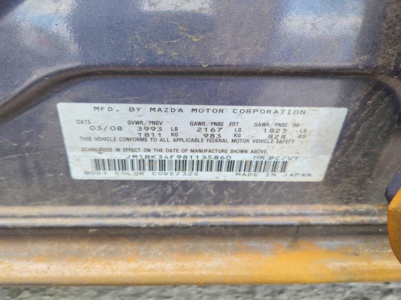 Продаж на аукціоні авто 2008 Mazda 3, vin: JM1BK34F981135860, номер лоту: 52708366