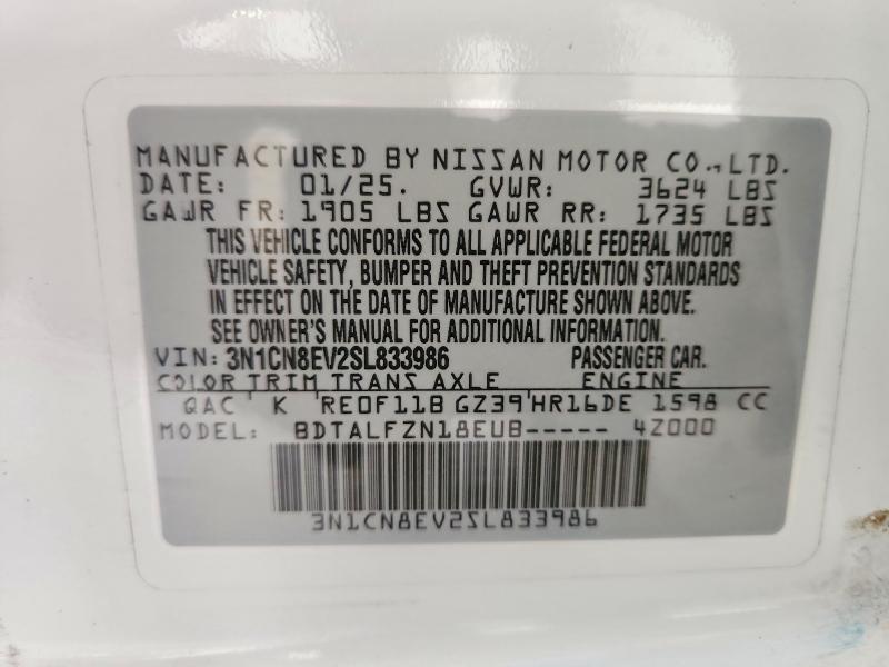 Aukcja sprzedaży 2025 Nissan Versa, vin: 3N1CN8EV2SL833986, numer aukcji: 57382266