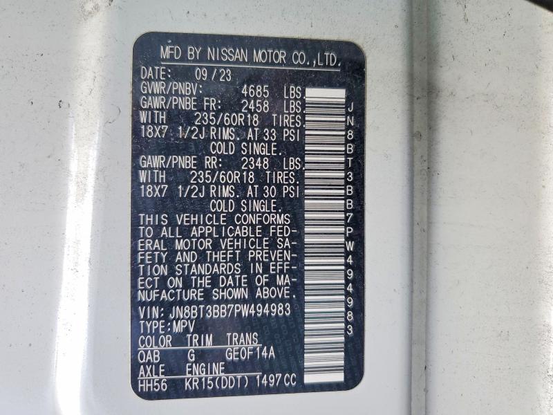 Aukcja sprzedaży 2023 Nissan Rogue, vin: JN8BT3BB7PW494983, numer aukcji: 57737796