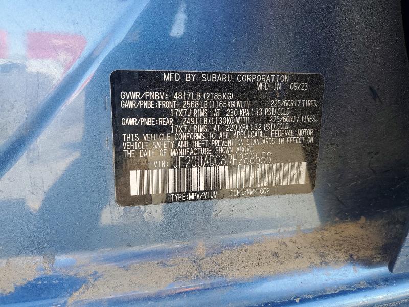 Продаж на аукціоні авто 2024 Subaru Crosstrek, vin: JF2GUADC8RH288556, номер лоту: 58352656