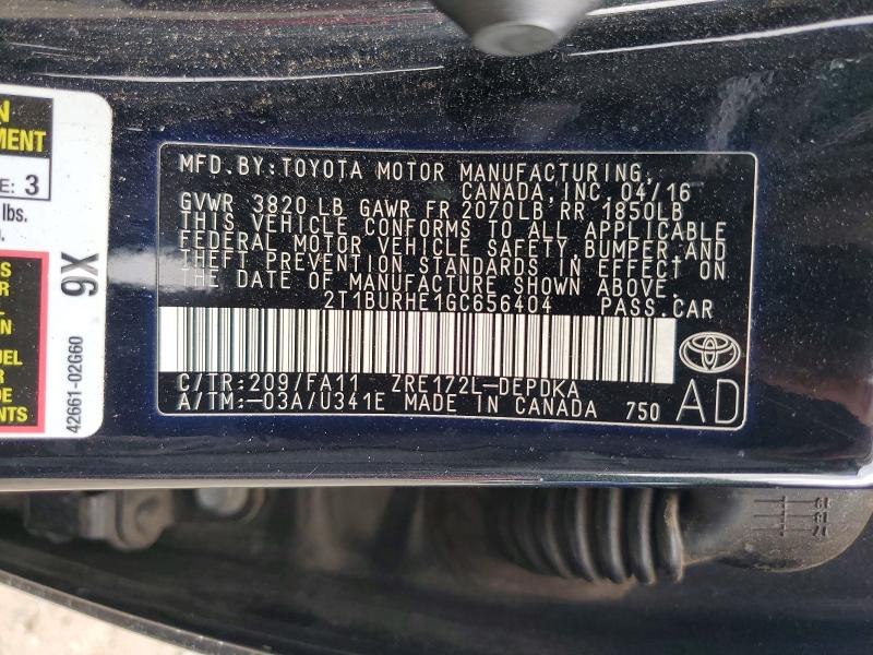 Продаж на аукціоні авто 2016 Toyota Corolla, vin: 2T1BURHE1GC656404, номер лоту: 57173046