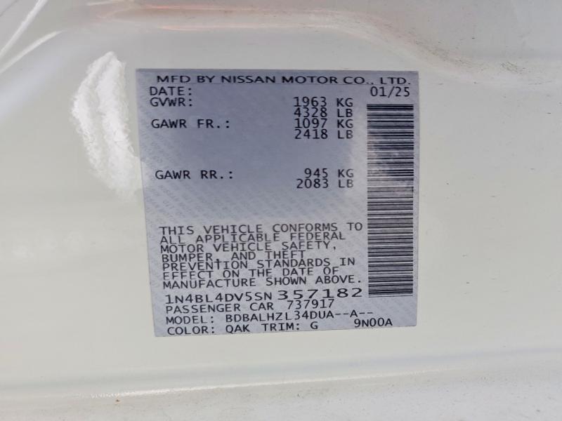 Aukcja sprzedaży 2025 Nissan Altima, vin: 1N4BL4DV5SN357182, numer aukcji: 57651746