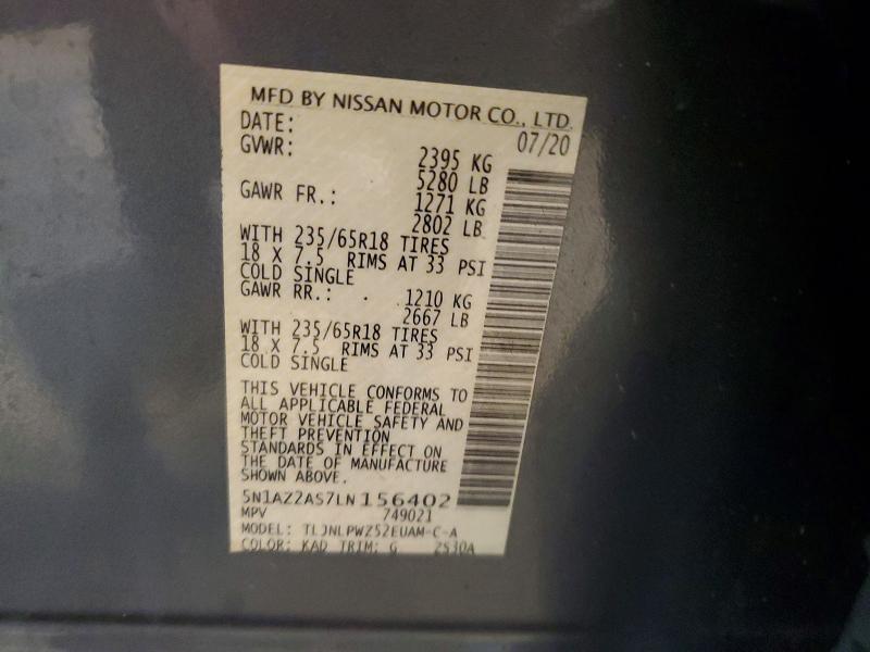 56778146 :رقم المزاد ، 5N1AZ2AS7LN156402 vin ، 2020 Nissan Murano مزاد بيع