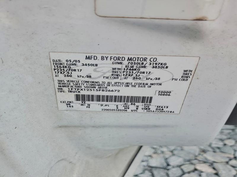 2005 Ford F150 მანქანა იყიდება აუქციონზე, vin: 1FTPX12515FB26672, აუქციონის ნომერი: 55224816