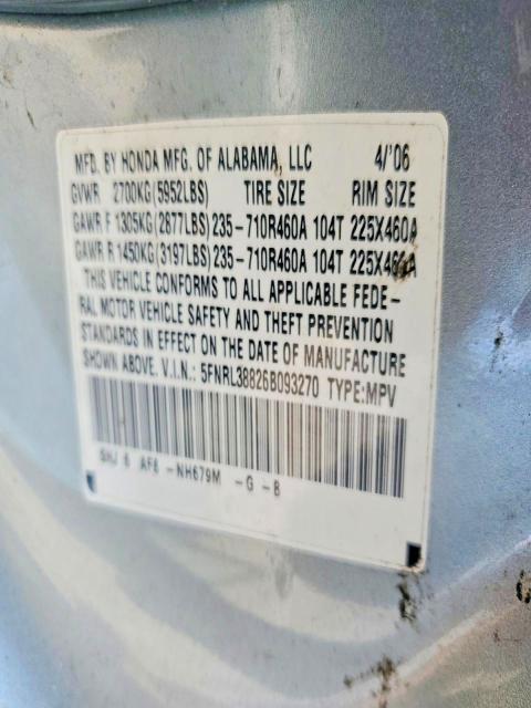Продаж на аукціоні авто 2006 Honda Odyssey, vin: 5FNRL38826B093270, номер лоту: 55221446