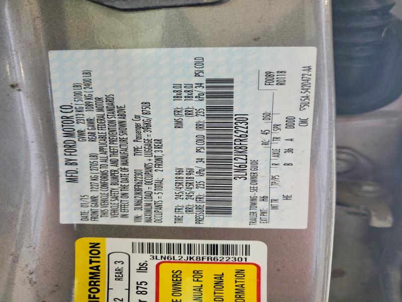 Продаж на аукціоні авто 2015 Lincoln Mkz, vin: 3LN6L2JK8FR622301, номер лоту: 59287476
