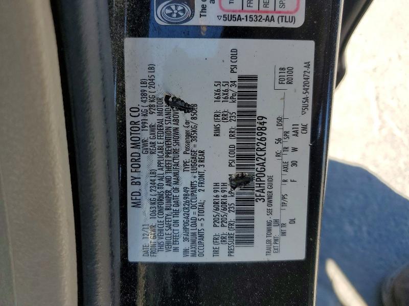 Продаж на аукціоні авто 2012 Ford Fusion, vin: 3FAHP0GA2CR269849, номер лоту: 57426386