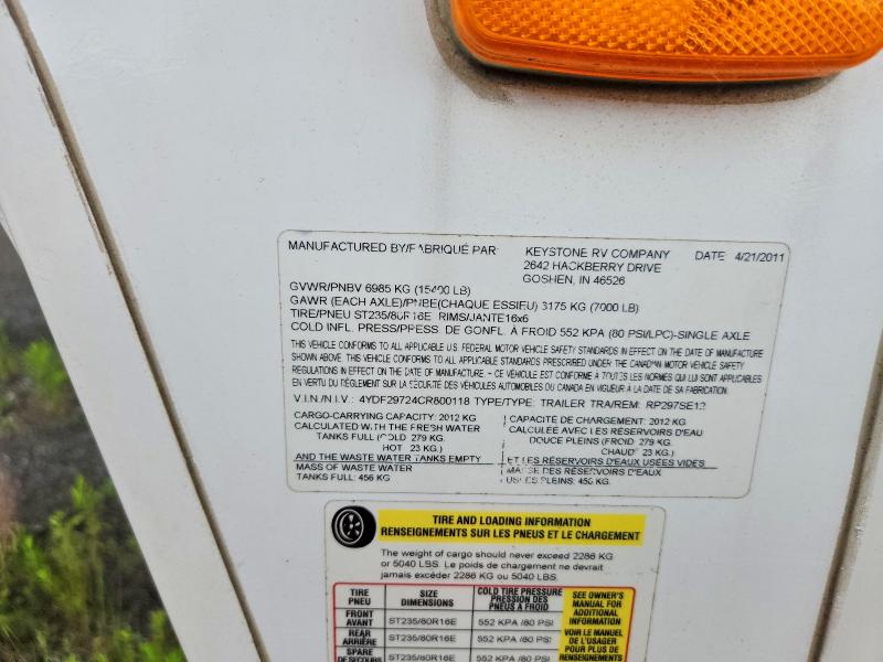 Продажа на аукционе авто 2012 Keys Caravane 36', vin: 4YDF29724CR800118, номер лота: 58122466