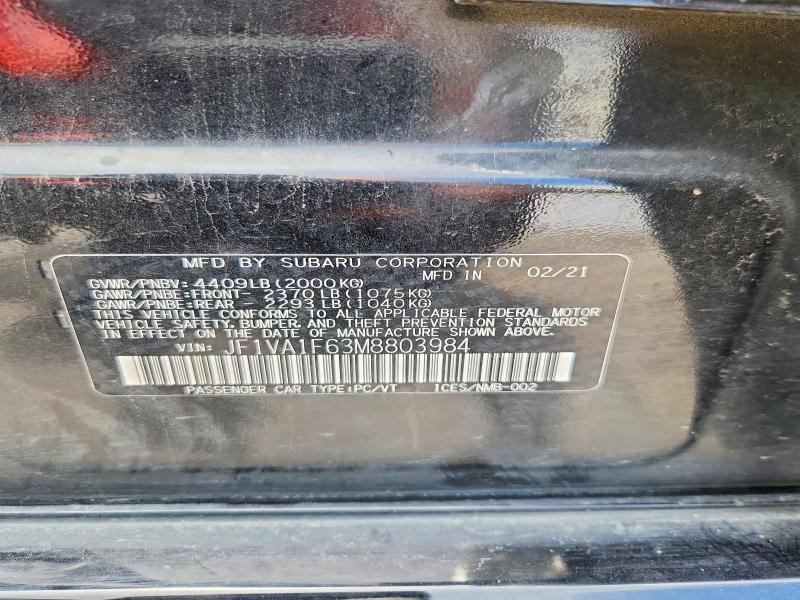 Aukcja sprzedaży 2021 Subaru Wrx, vin: JF1VA1F63M8803984, numer aukcji: 56759026