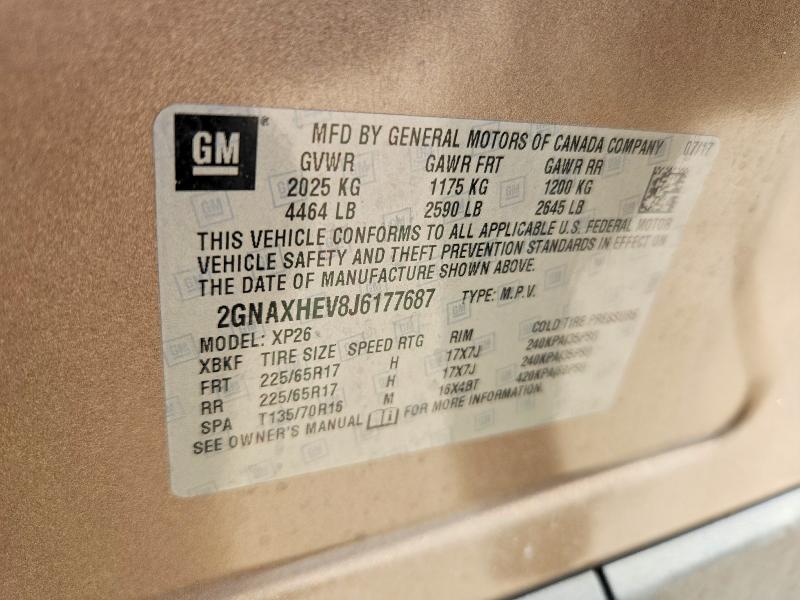 57323096 :رقم المزاد ، 2GNAXHEV8J6177687 vin ، 2018 Chevrolet Equinox مزاد بيع