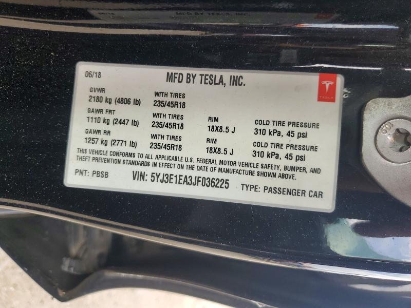 Продажа на аукционе авто 2018 Tesla Model 3, vin: 5YJ3E1EA3JF036225, номер лота: 56707156