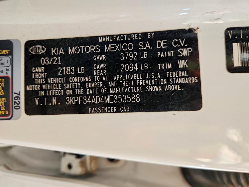 2021 Kia Forte მანქანა იყიდება აუქციონზე, vin: 3KPF34AD4ME353588, აუქციონის ნომერი: 56963816