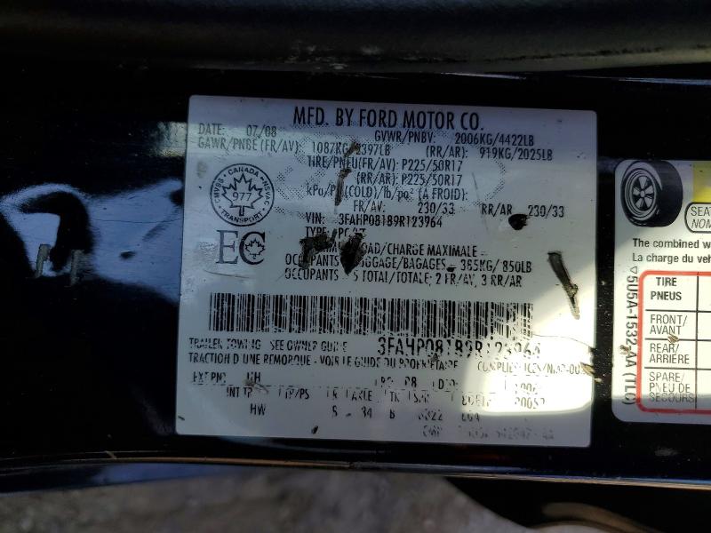 2009 Ford Fusion მანქანა იყიდება აუქციონზე, vin: 3FAHP08189R123964, აუქციონის ნომერი: 55969016