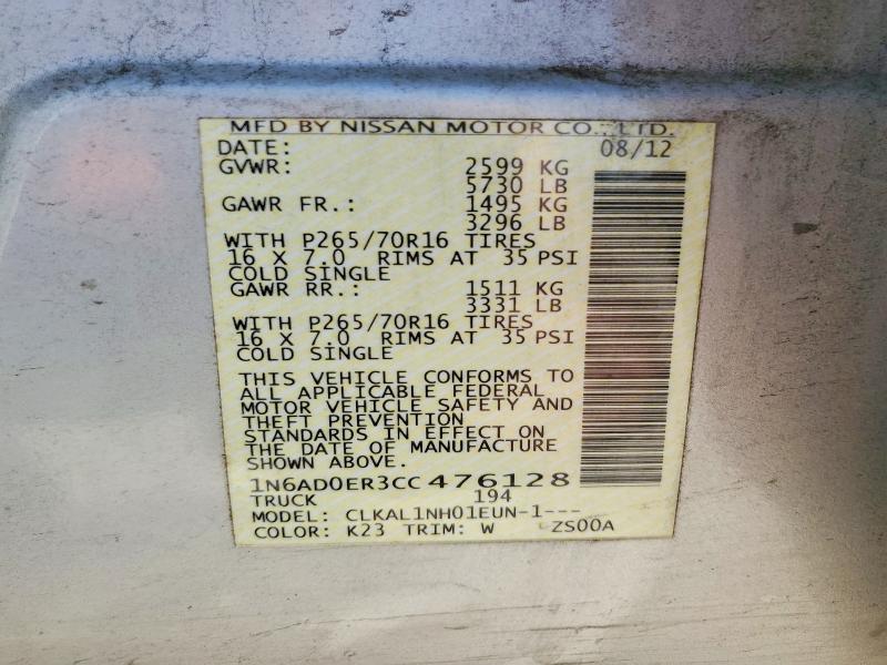 2012 Nissan Frontier მანქანა იყიდება აუქციონზე, vin: 1N6AD0ER3CC476128, აუქციონის ნომერი: 97683455