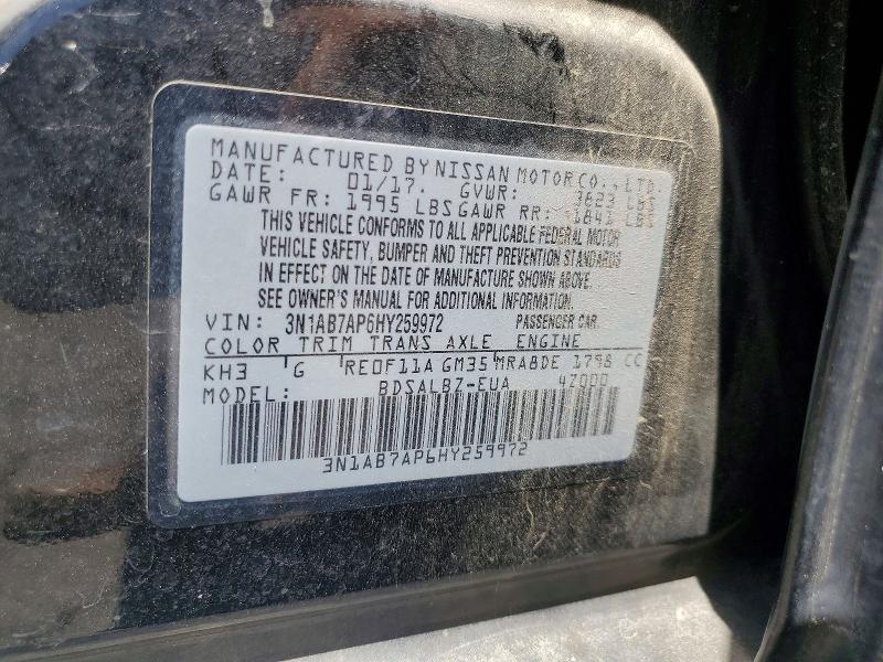 2017 Nissan Sentra მანქანა იყიდება აუქციონზე, vin: 3N1AB7AP6HY259972, აუქციონის ნომერი: 55571156
