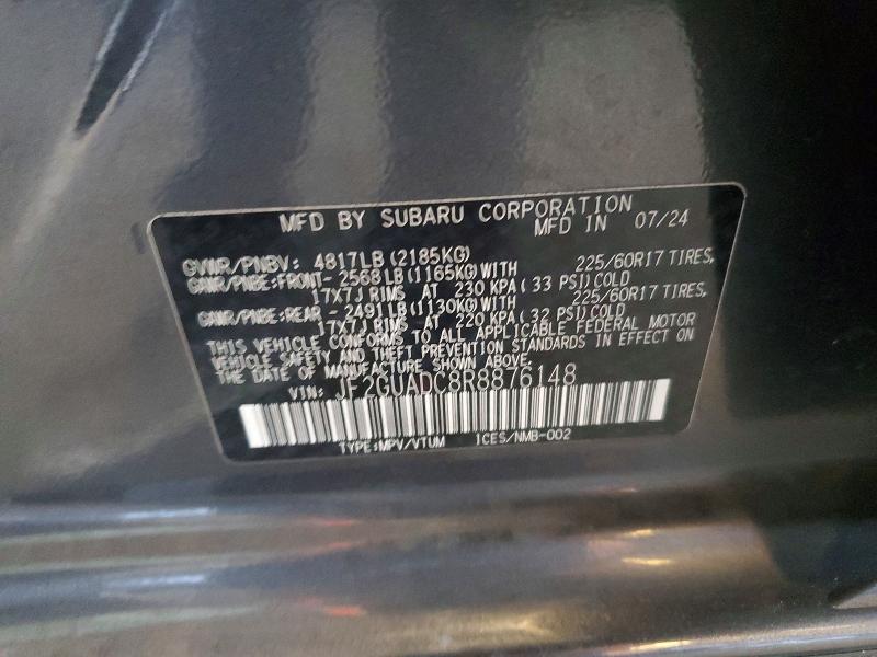 2024 Subaru Crosstrek მანქანა იყიდება აუქციონზე, vin: JF2GUADC8R8876148, აუქციონის ნომერი: 57897756