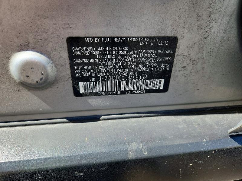 58369596 :رقم المزاد ، JF2SHADCXCH459359 vin ، 2012 Subaru Forester مزاد بيع