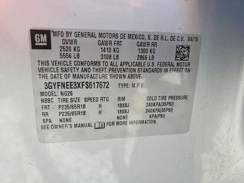 2015 Cadillac Srx მანქანა იყიდება აუქციონზე, vin: 3GYFNEE3XFS617672, აუქციონის ნომერი: 57074696