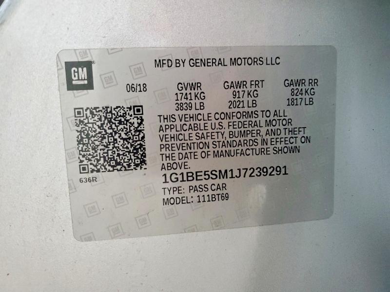 57221766 :رقم المزاد ، 1G1BE5SM1J7239291 vin ، 2018 Chevrolet Cruze مزاد بيع