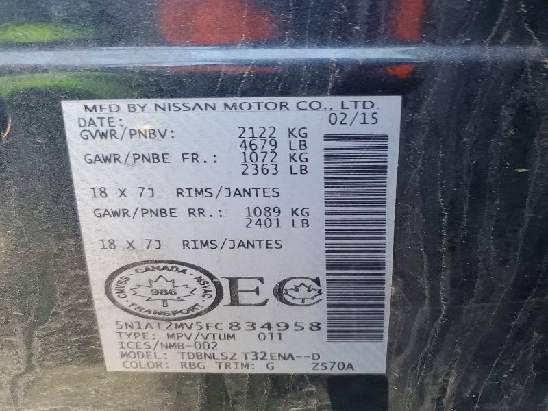 2015 Nissan Rogue მანქანა იყიდება აუქციონზე, vin: 5N1AT2MV5FC834958, აუქციონის ნომერი: 56309796