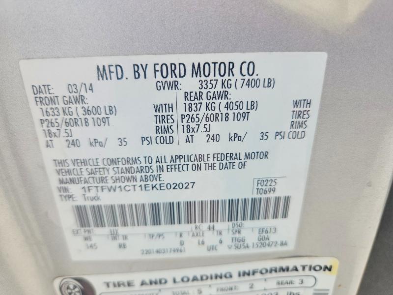 Продаж на аукціоні авто 2014 Ford F150, vin: 1FTFW1CT1EKE02027, номер лоту: 55559226
