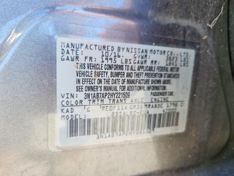 2017 Nissan Sentra მანქანა იყიდება აუქციონზე, vin: 3N1AB7AP2HY221509, აუქციონის ნომერი: 57526196