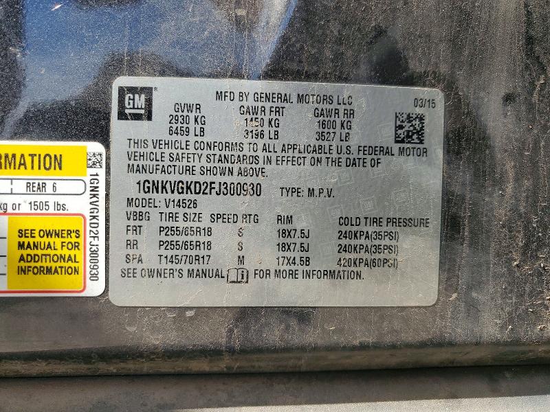 Продаж на аукціоні авто 2015 Chevrolet Traverse, vin: 1GNKVGKD2FJ300930, номер лоту: 55587516