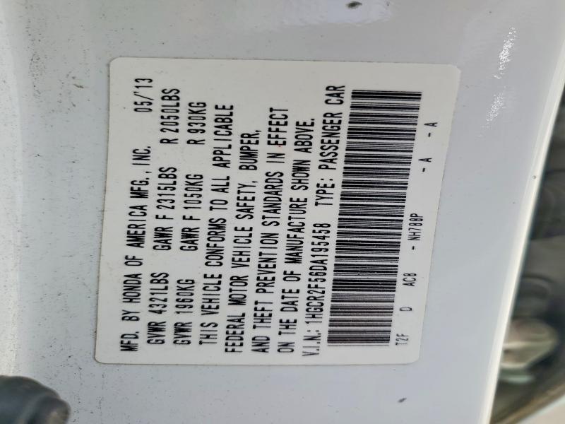 2013 Honda Accord მანქანა იყიდება აუქციონზე, vin: 1HGCR2F56DA195458, აუქციონის ნომერი: 56798286