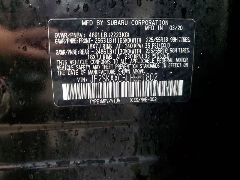 56688046 :رقم المزاد ، JF2SKAXC5LH551802 vin ، 2020 Subaru Forester مزاد بيع