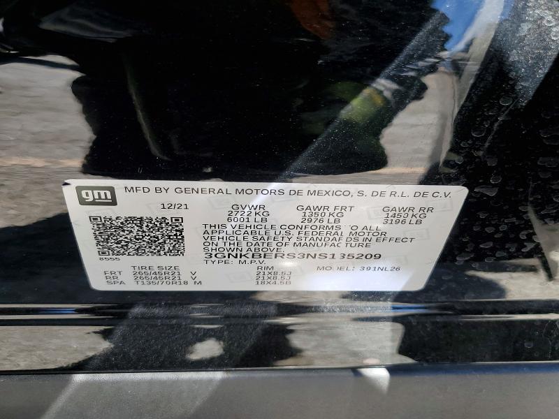 2022 Chevrolet Blazer მანქანა იყიდება აუქციონზე, vin: 3GNKBERS3NS135209, აუქციონის ნომერი: 56457796