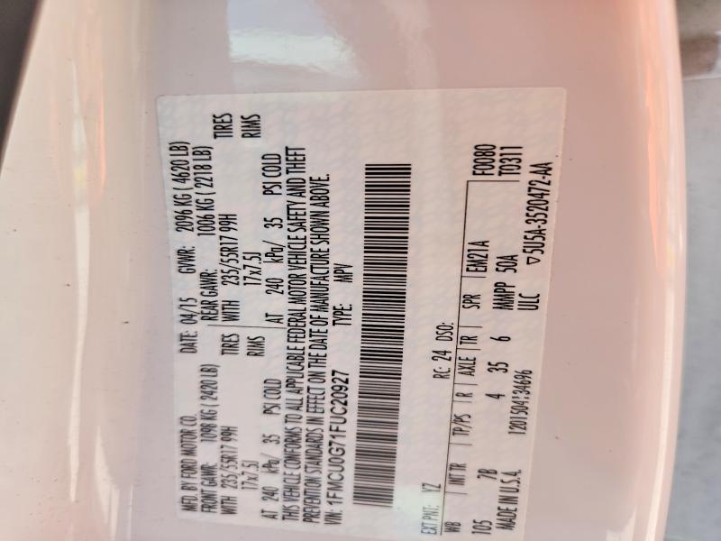 Aukcja sprzedaży 2015 Ford Escape, vin: 1FMCU0G71FUC20927, numer aukcji: 57495816