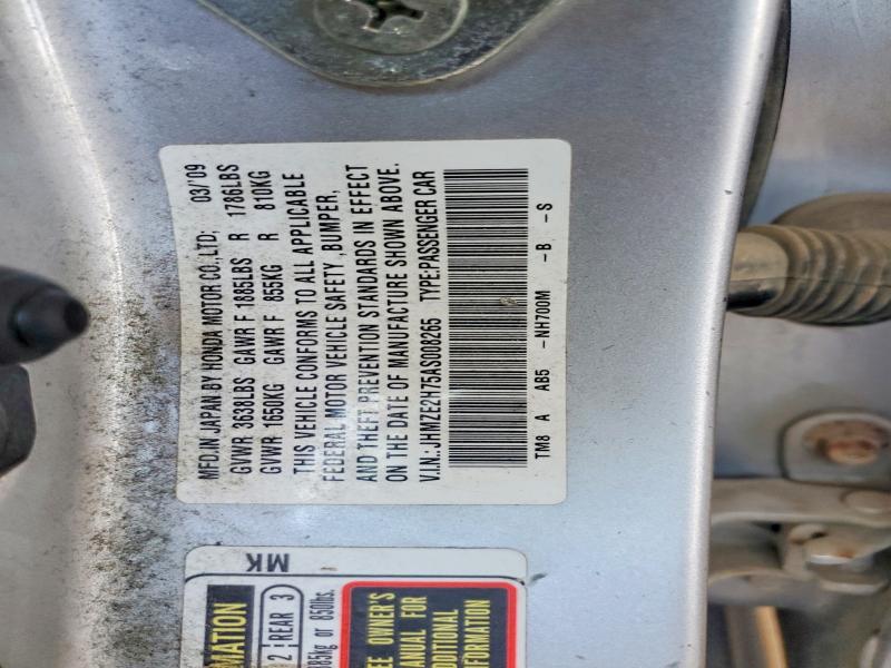 2010 Honda Insight მანქანა იყიდება აუქციონზე, vin: JHMZE2H75AS008265, აუქციონის ნომერი: 55272376