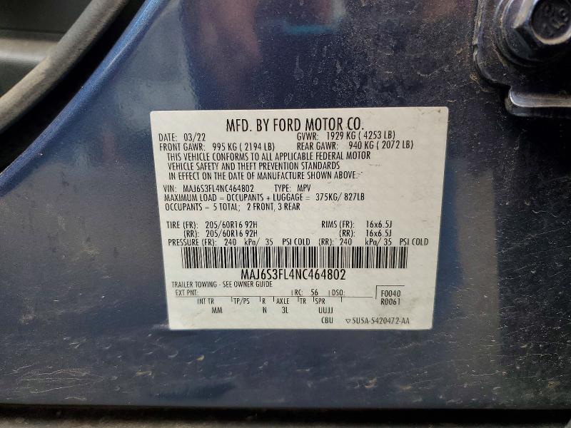 56450956 :رقم المزاد ، MAJ6S3FL4NC464802 vin ، 2022 Ford Ecosport مزاد بيع