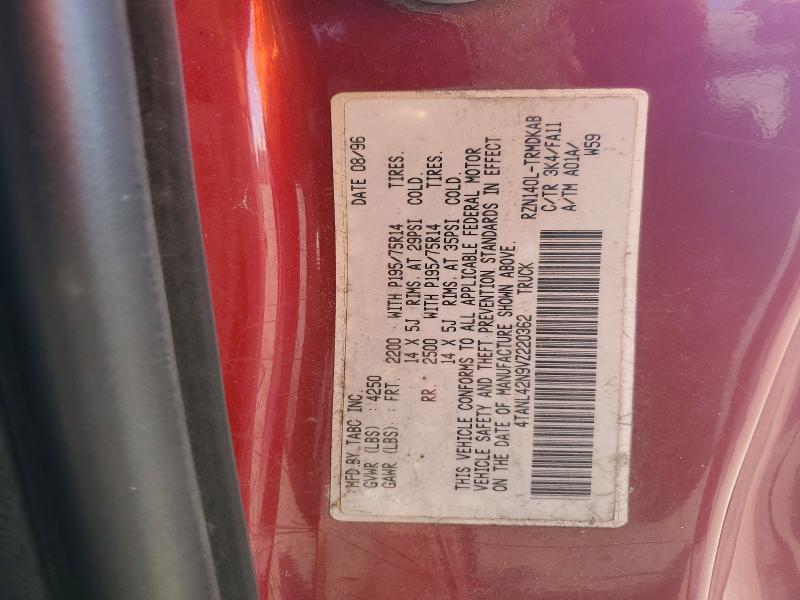 1997 Toyota Tacoma მანქანა იყიდება აუქციონზე, vin: 4TANL42N9VZ220362, აუქციონის ნომერი: 58991906