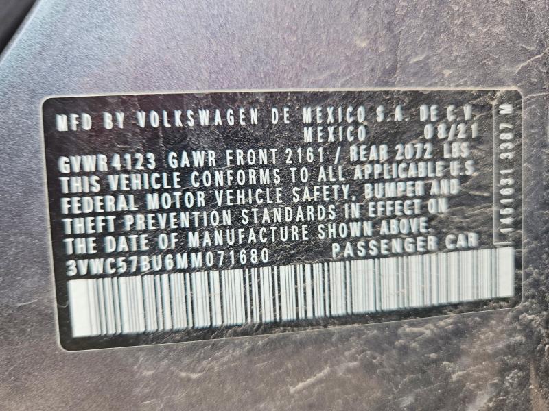 Продажа на аукционе авто 2021 Volkswagen Jetta, vin: 3VWC57BU6MM071680, номер лота: 56714116